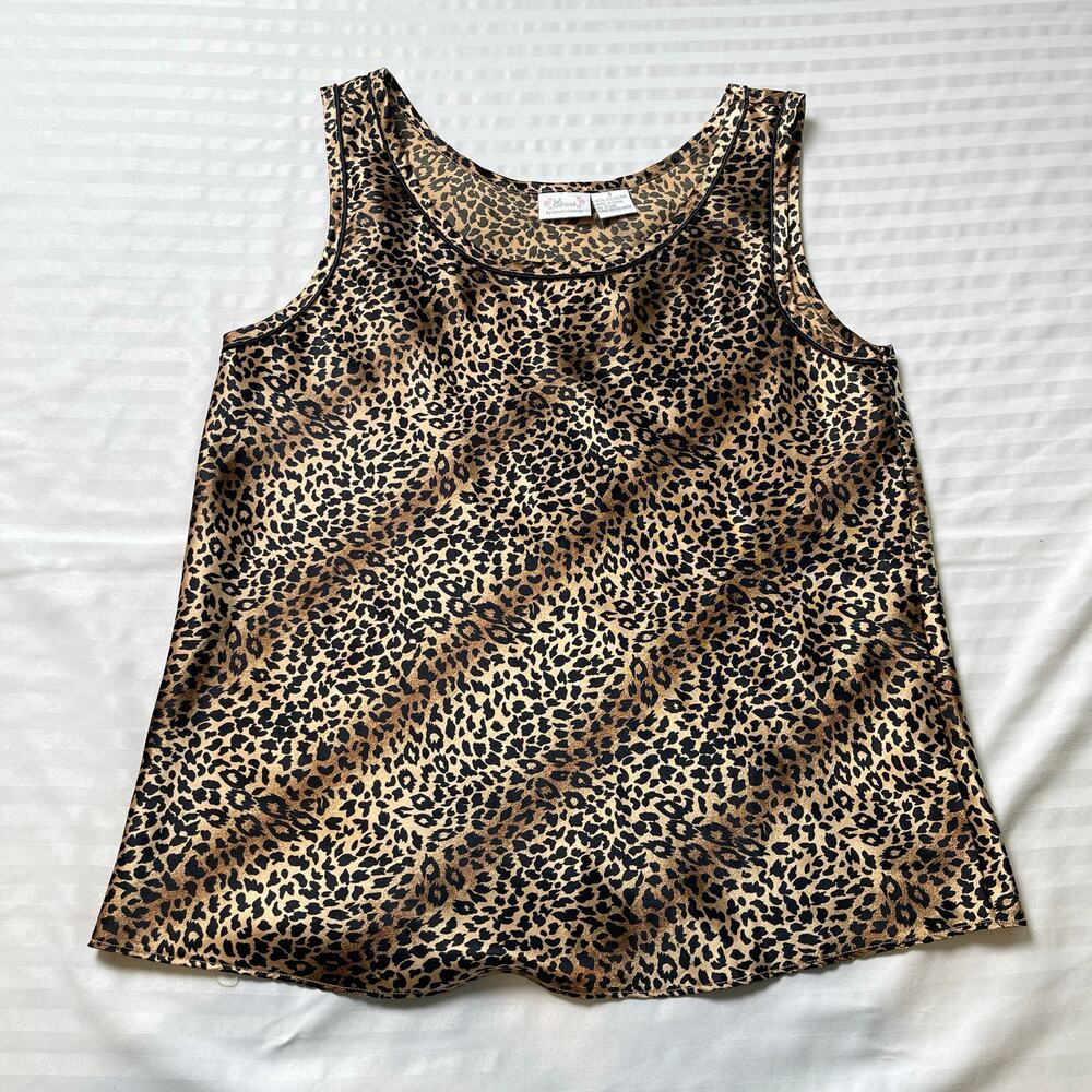 Leopard Print Sleeveless Satin Tank Top Blouse Cheetah Animal Print Top Small